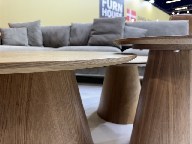 Couchtisch rund Naturholz, 3-er Set runder Couchtisch Eiche furniert, Durchmesser 45-80 cm