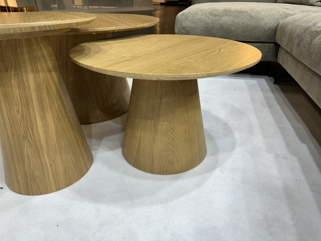 Couchtisch rund Naturholz, 3-er Set runder Couchtisch Eiche furniert, Durchmesser 45-80 cm