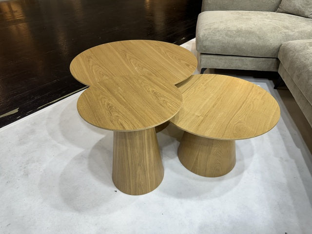 Couchtisch rund Naturholz, 3-er Set runder Couchtisch Eiche furniert, Durchmesser 45-80 cm