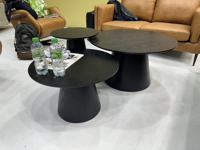 Couchtisch rund schwarz, 3-er Set runder Couchtisch Eiche furniert, Durchmesser 45-80 cm