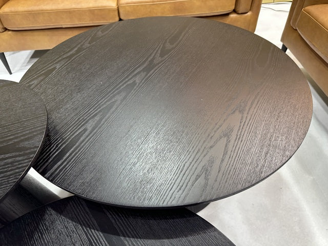 Couchtisch rund schwarz, 3-er Set runder Couchtisch Eiche furniert, Durchmesser 45-80 cm