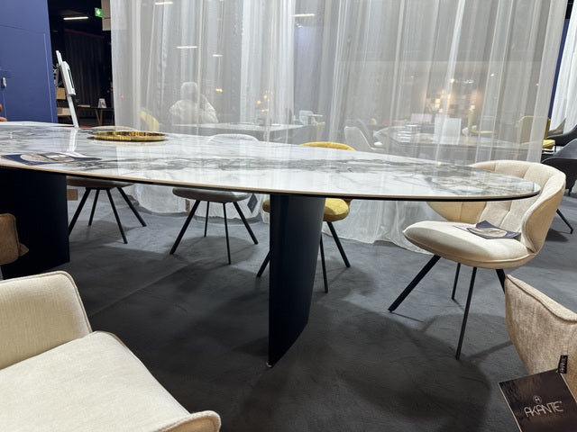 Esstisch Marmoroptik, ovaler Konferenztisch Tischplatte Glas Keramik, Tisch oval Keramik Beschichtung, Breite 320 cm