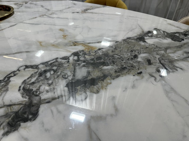 Esstisch Marmoroptik, ovaler Konferenztisch Tischplatte Glas Keramik, Tisch oval Keramik Beschichtung, Breite 320 cm