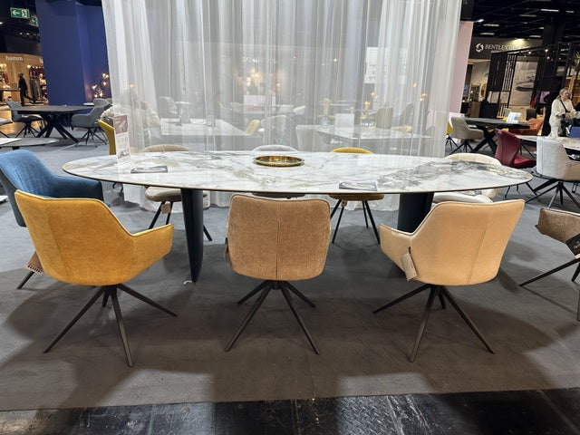 Esstisch Marmoroptik, ovaler Konferenztisch Tischplatte Glas Keramik, Tisch oval Keramik Beschichtung, Breite 320 cm