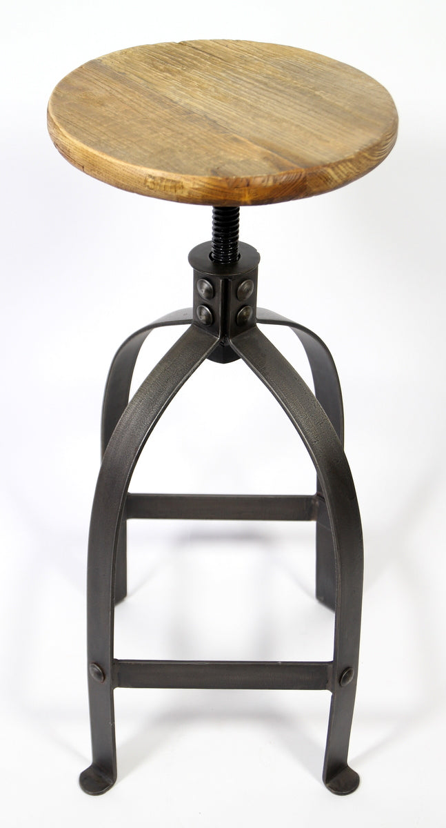Barhocker im Industrielook aus Metall und Massivholz, Hocker im Industriedesign, Sitzhöhe ca. 48-75 cm