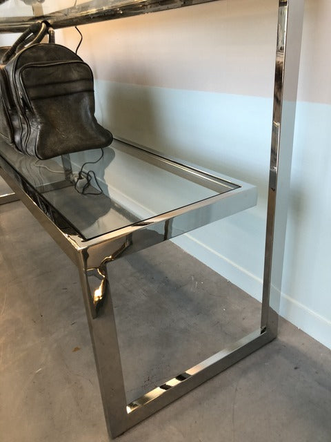 Glas-Konsole verchromt, Konsole Glas, Sideboard mit Glasplatte, Wandtisch verchromt Glas, Breite 140 cm