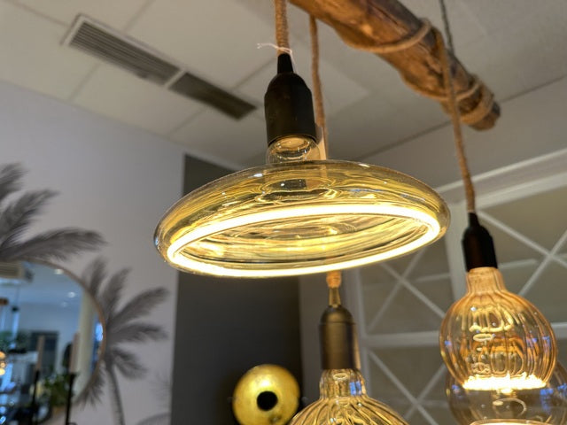 Hängelampe Naturholz-Balke inklusive Glühbirnen, Pendelleuchte Holzbalke mit LED Glühbirnen, Breite 200 cm