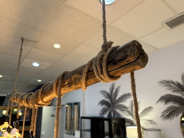 Hängelampe Naturholz-Balke inklusive Glühbirnen, Pendelleuchte Holzbalke mit LED Glühbirnen, Breite 200 cm