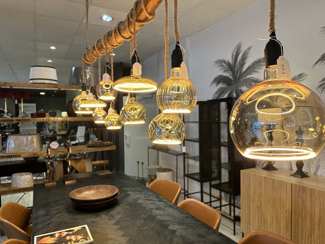 Hängelampe Naturholz-Balke inklusive Glühbirnen, Pendelleuchte Holzbalke mit LED Glühbirnen, Breite 200 cm