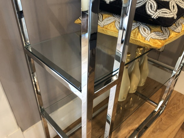 Regal verchromt Glas Metall, Bücherregal Metall Silber, Metall Regal Silber,  Breite 100 cm