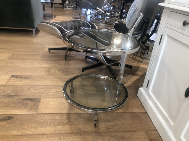 Trolley Silber Glas, Servierwagen Silber Metall Glas, Durchmesser 51 cm