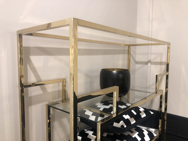 Regal Gold Glas,  Glasregal Gold, Bücherregal Metall Glas, Breite 115 cm