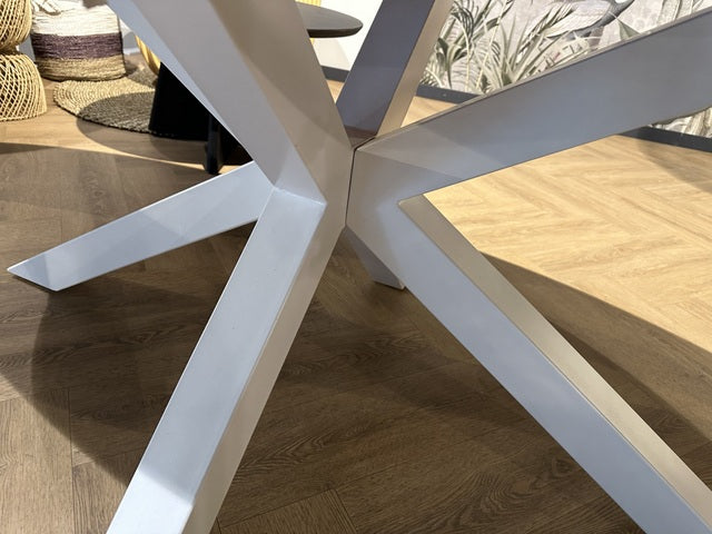 Esstisch Eiche massiv Tischplatte oval, ovaler Tisch Eiche Tischplatte, Esstisch weiß Eiche-Natur, Breite 180 cm