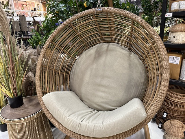 Garten Schaukelkorb rund Naturbraun, Garten Hängesessel rund mit Polster