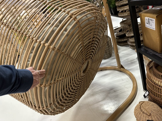 Garten Schaukelkorb rund Naturbraun, Garten Hängesessel rund mit Polster