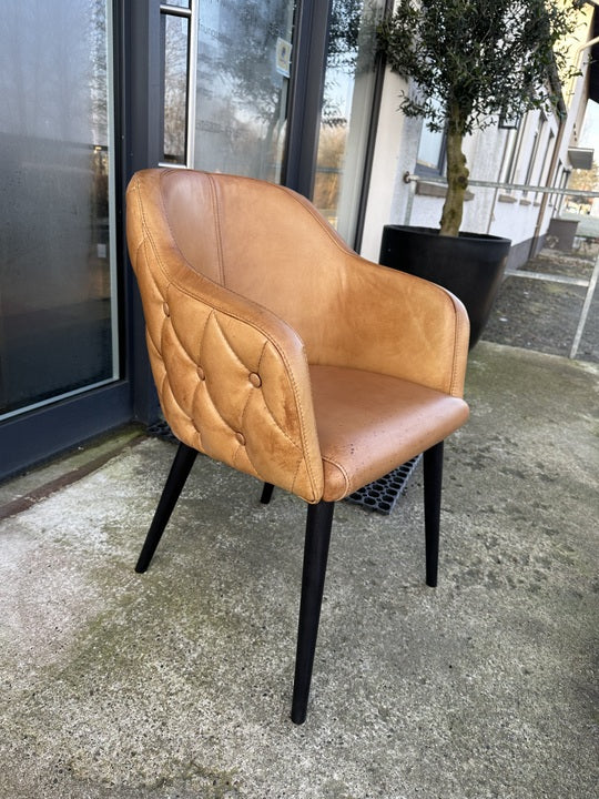 Stuhl Chesterfield cognac, Stuhl cognac Echtleder gepolstert