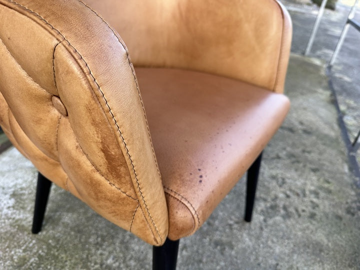 Stuhl Chesterfield cognac, Stuhl cognac Echtleder gepolstert