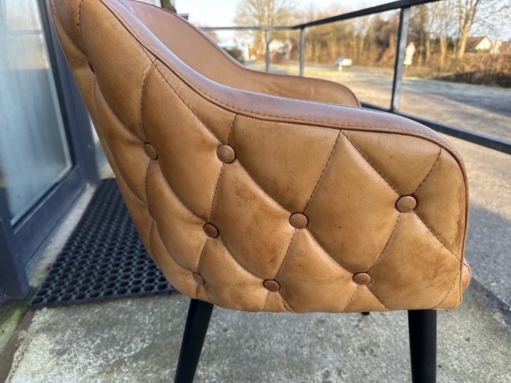 Stuhl Chesterfield cognac, Stuhl cognac Echtleder gepolstert
