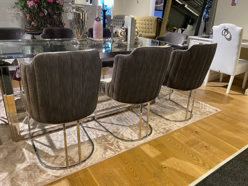 Stuhl grau-Silber, Stuhl verchromtes Gestell