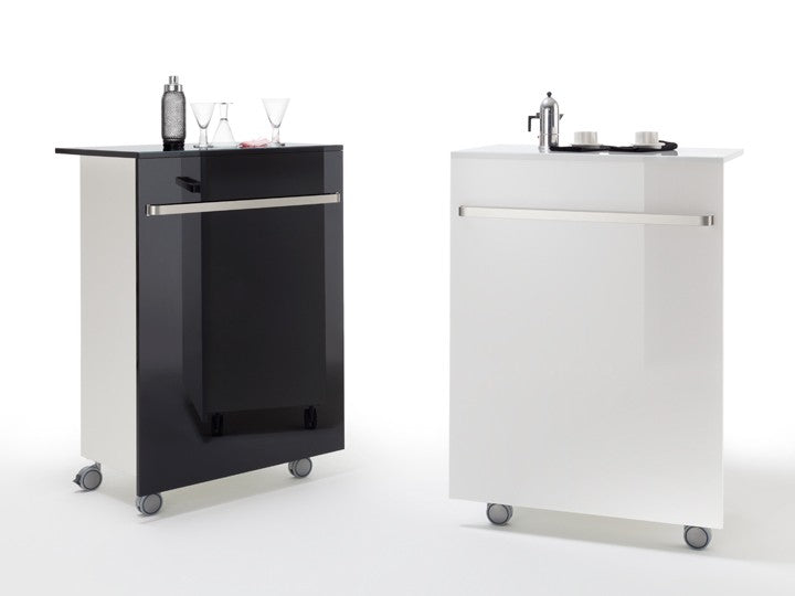 Office Bar auf Rollen weiß, mobile Coffe Bar Hochglanz lackiert
