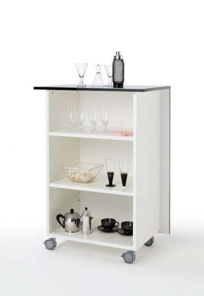 Office Bar auf Rollen weiß, mobile Coffe Bar Hochglanz lackiert