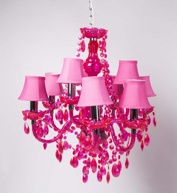 Klassischer Kronleuchter lila 9-armig, Kronleuchter mit Lampenschirmen, Durchmesser 66 cm