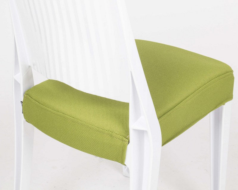 Stuhl weiß mit Sitzkissen, Outdoor Stuhl aus Kunststoff weiß