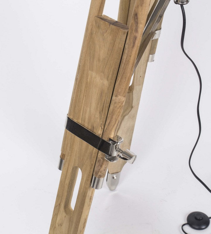 Lampenfuß für eine Stehlampe, Farbe Naturholz-Chrome, Höhe 114-180 cm