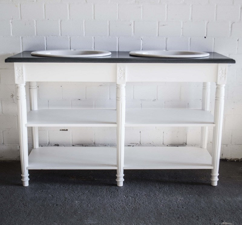 Waschtisch weiß anthrazit im Landhausstil, Badmöbel weiß, Breite 150 cm