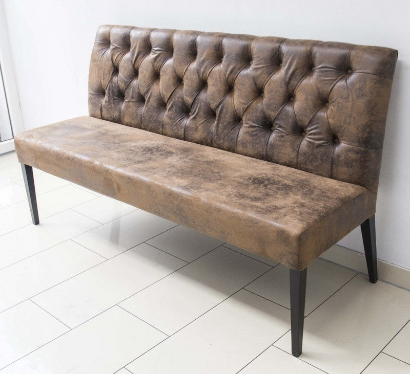 Bank braun Chesterfield-Polsterung, Sitzbank braun, Bezug Leder-Look, Breite 162 cm