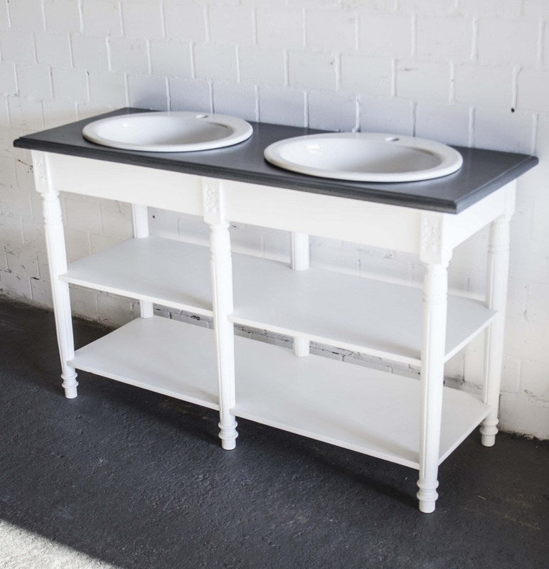 Waschtisch weiß anthrazit im Landhausstil, Badmöbel weiß, Breite 150 cm