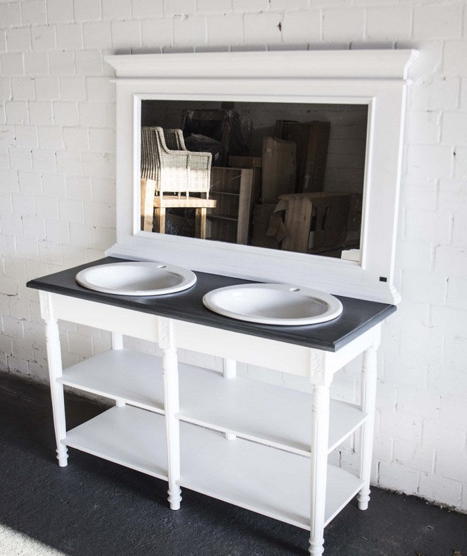 Waschtisch weiß anthrazit im Landhausstil, Badmöbel weiß, Breite 150 cm