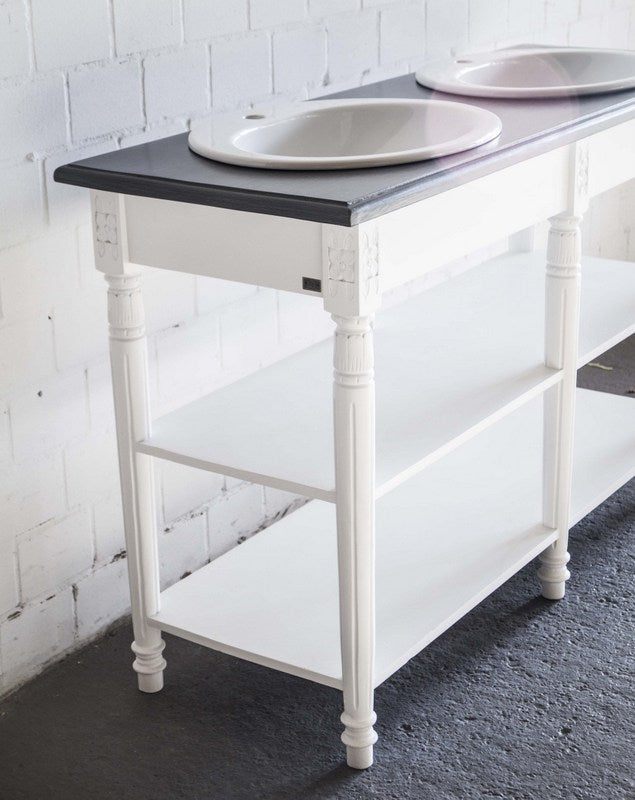 Waschtisch weiß anthrazit im Landhausstil, Badmöbel weiß, Breite 150 cm