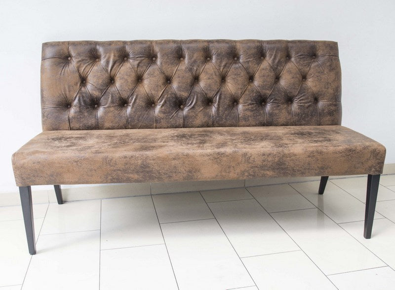Bank braun Chesterfield-Polsterung, Sitzbank braun, Bezug Leder-Look, Breite 162 cm