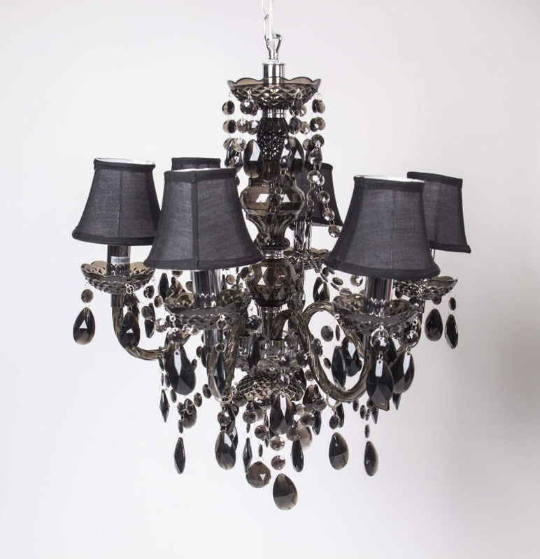 Kronleuchter mit Lampenschirmen schwarz 6-armig