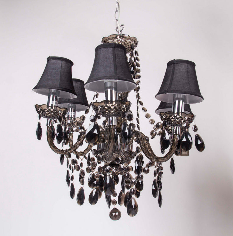 Kronleuchter mit Lampenschirmen schwarz 6-armig