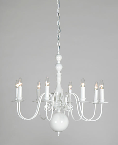 Kronleuchter 8-armig weiß im Landhausstil, Durchmesser 85 cm