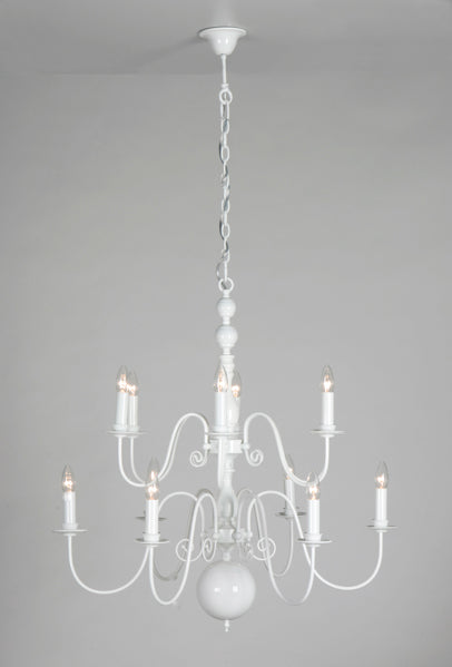 Kronleuchter Weiß 12-armig im Landhausstil, Durchmesser 85 cm