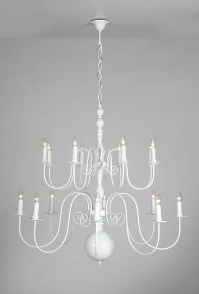 Kronleuchter Weiß 16-armig, Hängeleuchte im Landhausstil, Durchmesser 115 cm