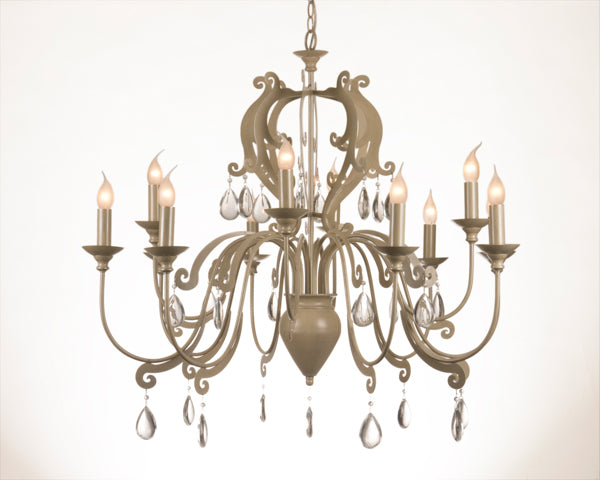 Kronleuchter 12-armig im Landhausstil, Farbe Elfenbein, Lampenschirme , Ø 105 cm