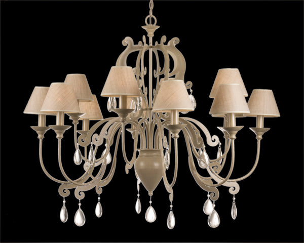 Kronleuchter 12-armig im Landhausstil, Farbe Elfenbein, Lampenschirme , Ø 105 cm