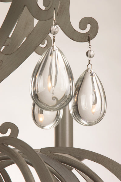 Kronleuchter 12-armig im Landhausstil, Farbe taupe-grau, Lampenschirme grau, Ø 105 cm