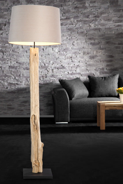 Stehleuchte Natur aus Treibholz, Stehlampe mit Lampenschirm beige