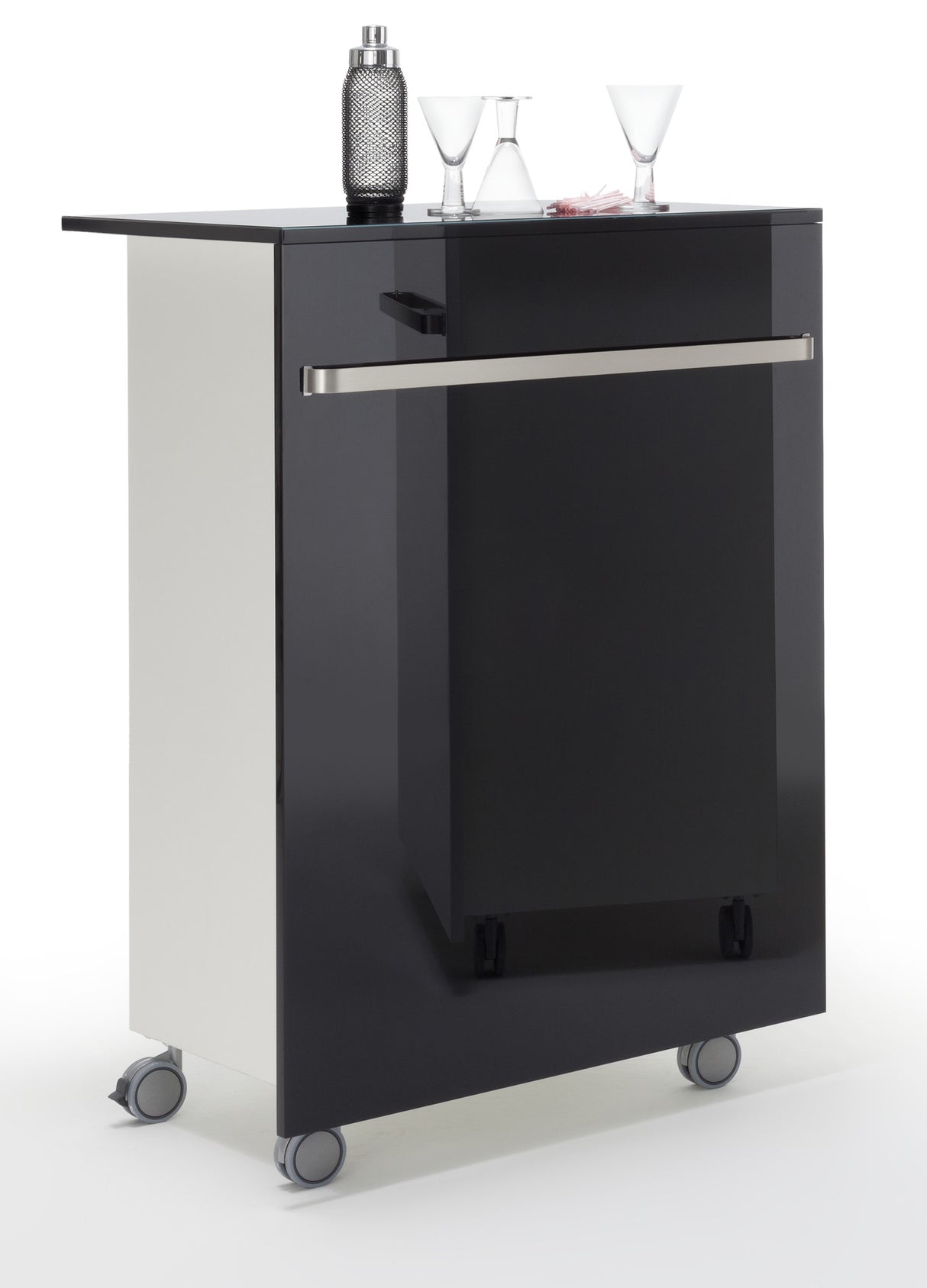 Office Bar auf Rollen, mobile Coffe-Bar Theke auf Rollen schwarz