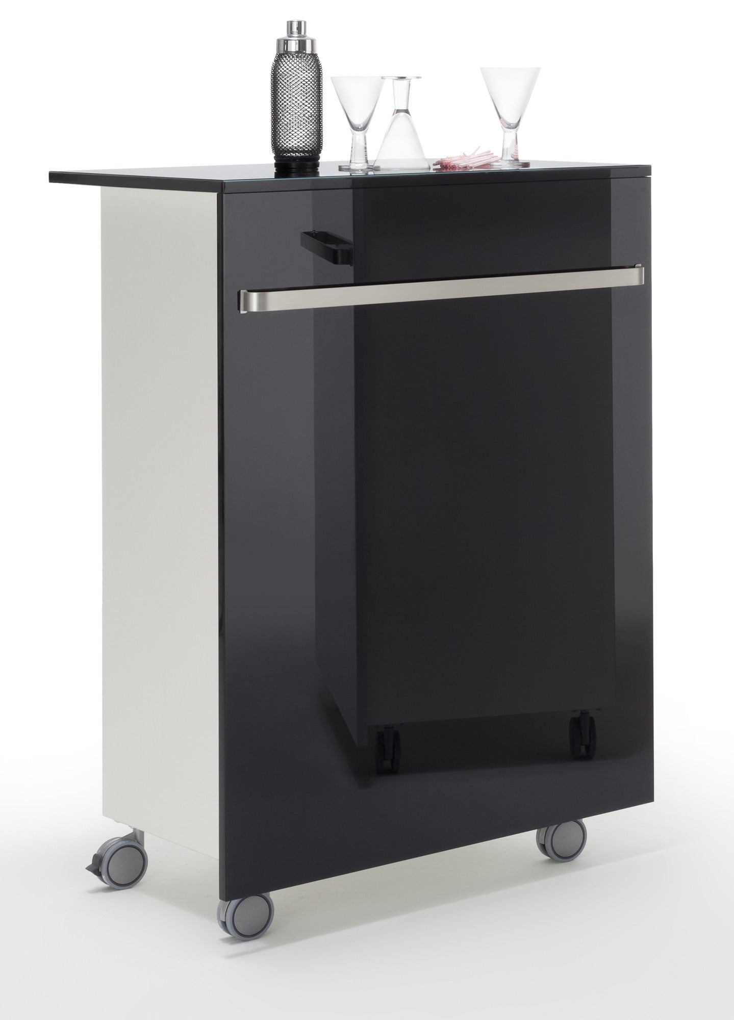 Office Bar auf Rollen, mobile Coffe-Bar Theke auf Rollen schwarz