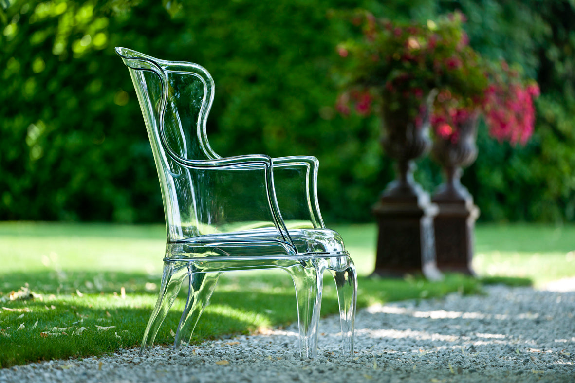 Sessel im Modern-Barockstil, italienisches Design, Farbe transparent