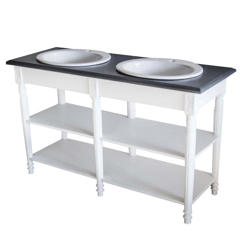 Waschtisch weiß anthrazit im Landhausstil, Badmöbel weiß, Breite 150 cm