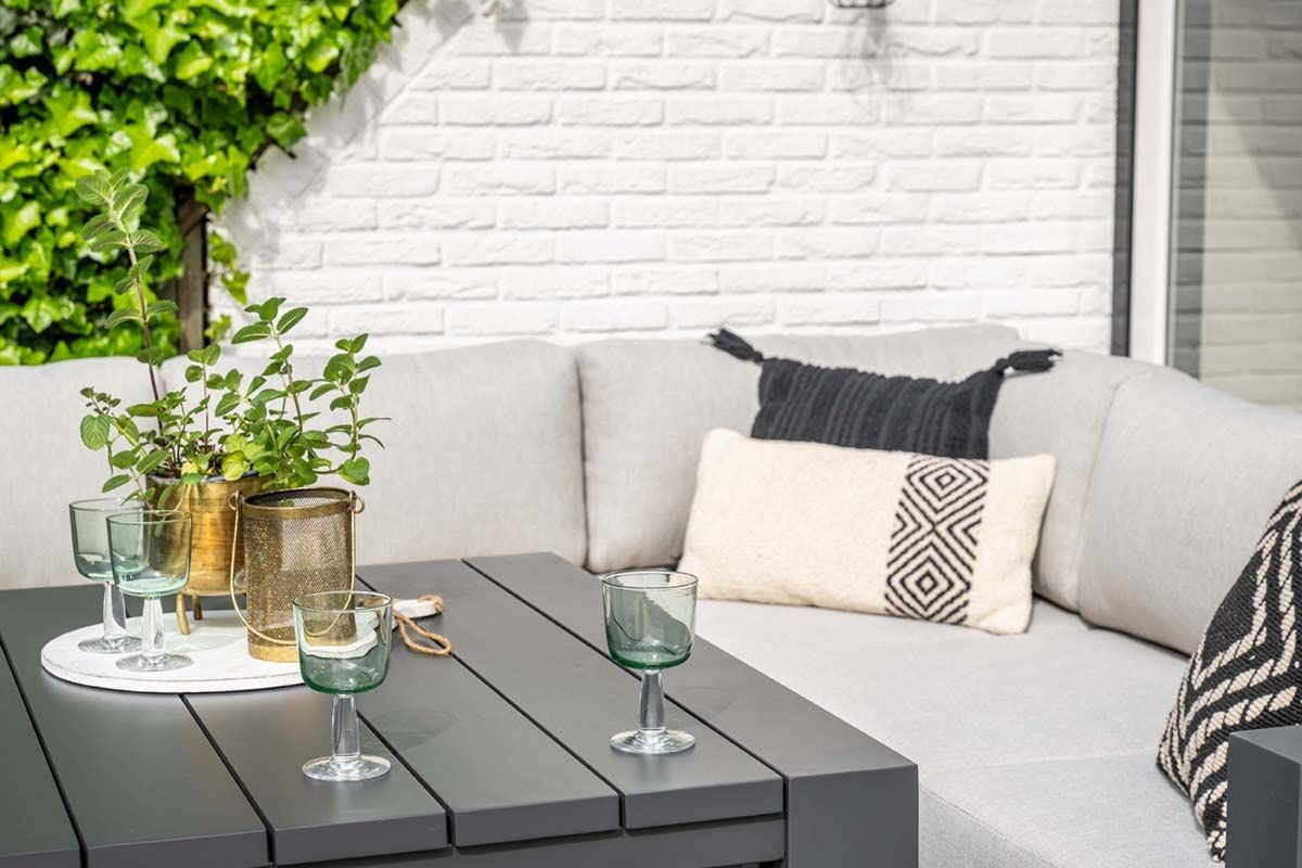 Lounge Sitzecke schwarz, Garten Sitzecke schwarz, Gruppensitzbank schwarz, Sitzgruppe Aluminium schwarz