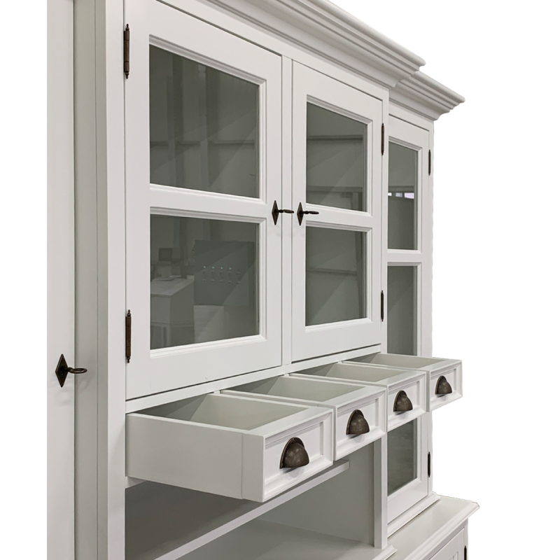 Geschirrschrank grau, Buffetschrank grau, Vitrine grau, Landhaus Küchenschrank grau, Breite 235 cm
