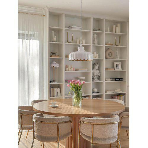 Hängelampe Metall, Pendelleuchte Weiß/Gold, Durchmesser 43 cm